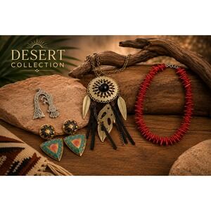 Southwest Desert Collection Jewelry Lot Coral Silver Turquoise Boho Western 5 Pc